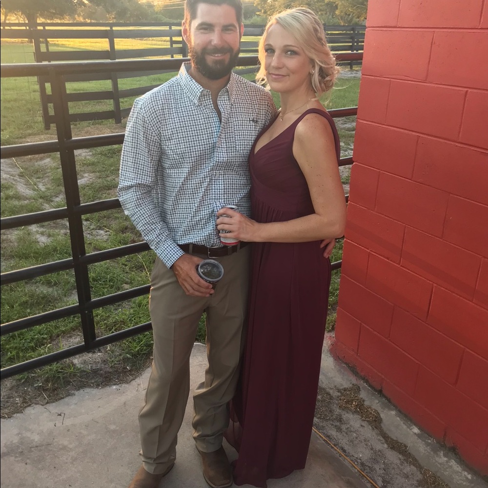 maroon David’s bridal bridesmaid dress size 2